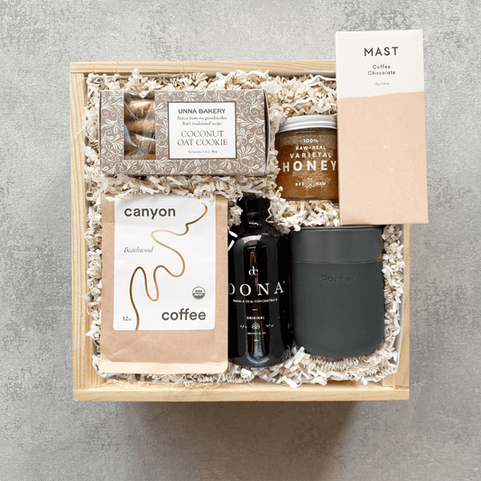 Semi - Custom Corporate Gifts - Bulk Gift Boxes for Clients & Employees: Morning Retreat - Box + Wood Gift Company